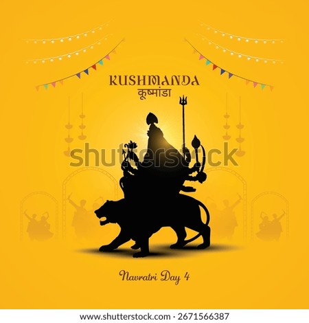9 days of Navratri goddess durga avatars with color of the day. Day four goddess kushmanda. Hindi translation kushmanda. Stock photo © 