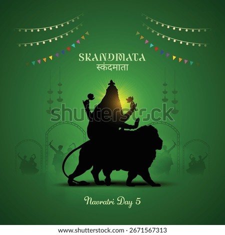 9 days of Navratri goddess durga avatars with color of the day. Day five goddess kushmanda. Hindi translation skandmata. Stock photo © 