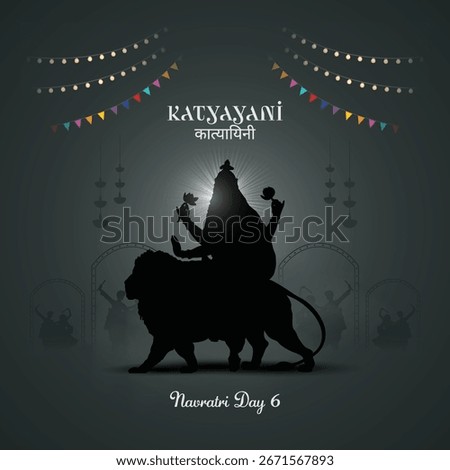 9 days of Navratri goddess durga avatars with color of the day. Day six goddess kushmanda. Hindi translation katyayani. Stock photo © 