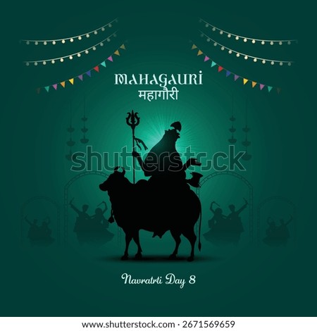 9 days of Navratri goddess durga avatars with color of the day. Day eight goddess mahagauri. Hindi translation mahagauri. Stock photo © 