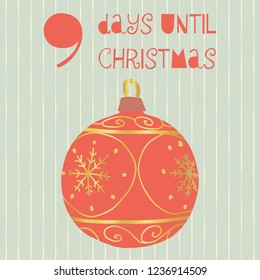 9 Days until Christmas vector illustration. Christmas countdown nine days til Santa. Vintage Scandinavian style. Hand drawn ornament. Holiday design set for poster, blog, banner, website, post, cards