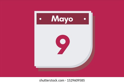 9 de Mayo. Dia del mes. Calendario (May 9th. Day of month. Calendar in spanish) vector illustration icon.