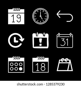 9 deadline icons with calendar and clock with refresh circular arrow in this set