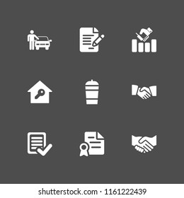 9 deal icons in vector set. real estate, contract, shakes and agreement illustration for web and graphic design