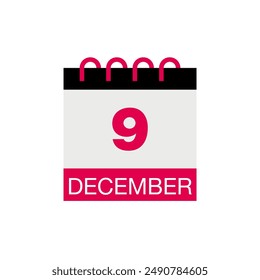 9 diciembre calendario fecha icono Vector eps