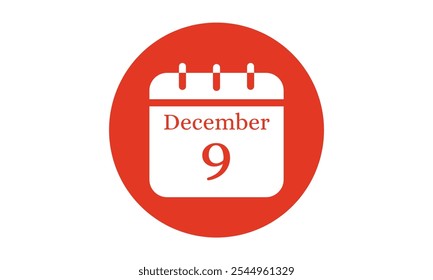 ícone de calendário de 9 de dezembro. página de texto web design mensal em vetor de fundo vermelho e branco, ícone, ou ilustração com o mês de dezembro 9