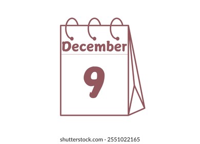 9 December calendar icon text page monthly web design on brown and white background vector, icon, or illustration with the month of December 9