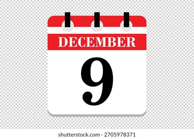 Vector Icono del calendario del 9 de diciembre, ícono del calendario del mes de diciembre de 9 fechas, ícono del calendario del 9 de diciembre, ícono del calendario del Vector.
