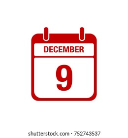 9 december calendar red icon