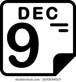 9 December Calendar Semi Solid minimalist Icon