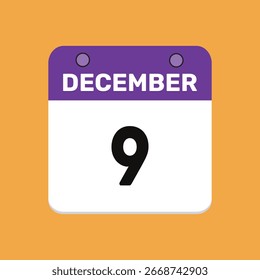 9 de diciembre Diseño web mensual de la página de texto del icono del calendario.