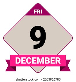 9 de diciembre, viernes. Plantilla de fecha. Diseño útil para la promoción de calendarios o eventos. Ilustración vectorial Archivo EPS 10. 