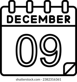 9 December Line Vector Icon Design