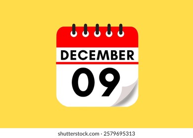 9 December month single day vector, illustration, calendar with red, black, white and yellow color background calendar December 9