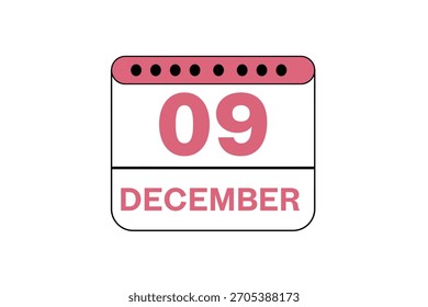 9 December month single day vector, illustration, calendar with peach, black and white color background calendar icon of December 9