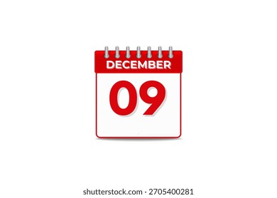 9 December month single day vector, illustration, calendar with black and white color background calendar icon of December 9