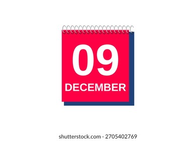 9 Dezember Monat einzelner Tag Vektor, Illustration, Kalender mit roter, blauer und weißer Farbe Hintergrund Kalender Symbol Dezember 9
