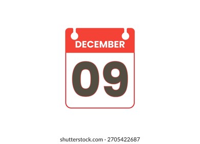 9 Diciembre mes Vector de un solo día, ilustración, calendario con rojo, negro y blanco color de fondo icono de calendario de diciembre 9