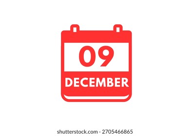 9 Dezember Monat einzelner Tag Vektor, Illustration, Kalender mit rot-weißer Farbe Hintergrund Kalender Symbol Dezember 9