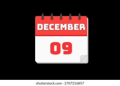 9 Dezember Monat einzelner Tag Vektor, Illustration, Kalender mit rot, off weiß und weiß Farbe Hintergrund Frame Kalender Symbol Dezember 9