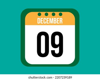 9 December orange calendar vector. December date with square on light background.