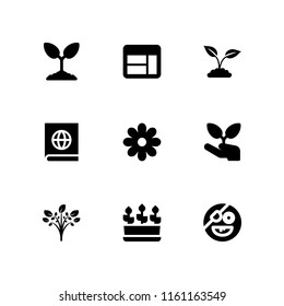 9 decorative icons in vector set. flower, plant with leaves, plants and leaf illustration for web and graphic design