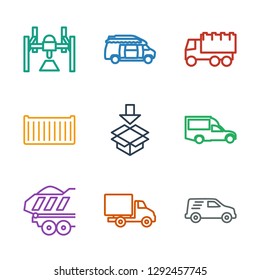 9 deliver icons. Trendy deliver icons white background. Included outline icons such as delivery car, cargo trailer, van, box, cargo box, truck. deliver icon for web and mobile.