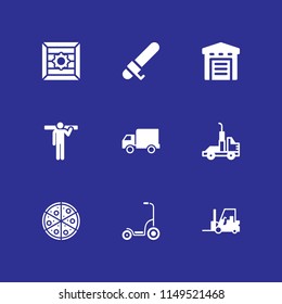 9 delivery icon set with forklift, truck and scooter vector illustration for graphic design and web