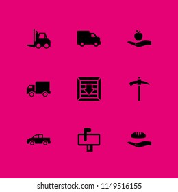 9 delivery icon set with pick, food donation and forklift vector illustration for graphic design and web