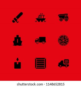 9 delivery icon set with ship, pizza and truck vector illustration for graphic design and web