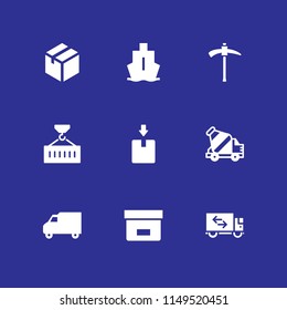 9 delivery icon set with delivery truck, pick and concrete mixer vector illustration for graphic design and web