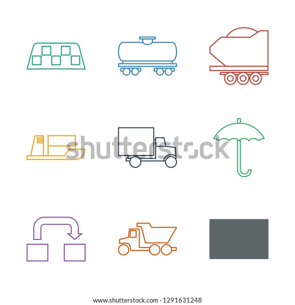 9 delivery icons.\
Trendy delivery icons white background. Included line icons such as\
parcel, truck, object move, keep dry cargo, delivery car. icon for\
web and mobile.