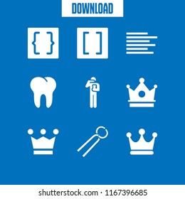 9 dental vector icon set with forceps, crown, brackets and tooth icons for mobile and web
