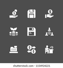 9 deposit icons in vector set. save, investment, money and savings illustration for web and graphic design