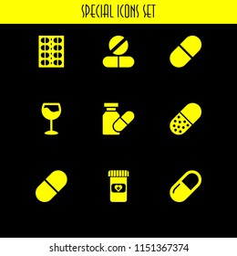 9 depression icons in vector set. pills, pill and alcohol illustration for web and graphic design