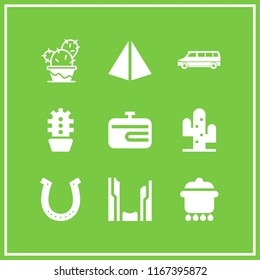 9 desert vector icon set with pot, canyon, wagon and cactus icons for mobile and web