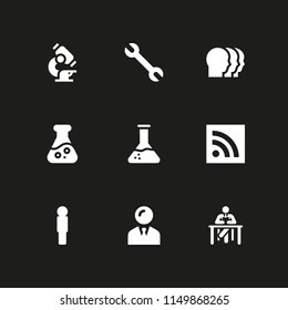 9 development icons in vector set. flask, scientific, worker and human illustration for web and graphic design