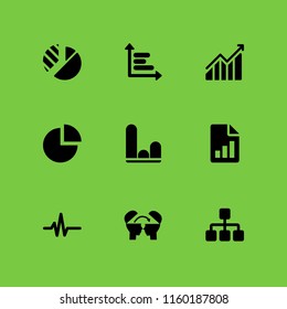 9 diagram icons in vector set. graph, report, pie chart and process illustration for web and graphic design