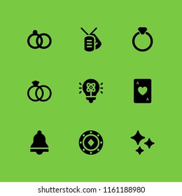 9 diamond icons in vector set. shine, ring with precious stone, ring and compromise and wedding ring couple illustration for web and graphic design