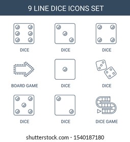 9 dice icons. Trendy dice icons white background. Included line icons such as Dice, board game, game. icon for web and mobile.