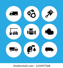 9 diesel icons in vector set. fuel, piston, van and motor illustration for web and graphic design