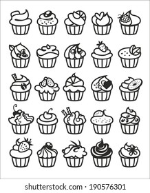 9 different colorful delicious cupcakes vector illustration