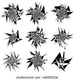 9 different edgy, shattered shape set. Abstract geometric elements