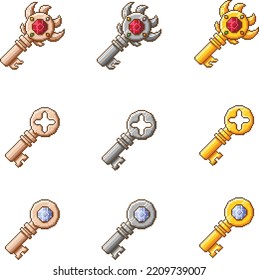 9 Different key game assets pixel art