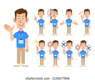 9 Different Poses And Facial Expressions Of Female Staff Wearing Short-sleeved Polo Shirts And Name Tags 2