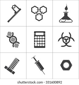 9 different science icons 