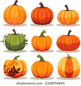 9 different shaped round pumkin flat design vector white background 06