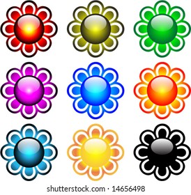 9 different shiny floral button design set