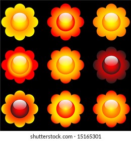 9 different shiny sun or flower daisy set