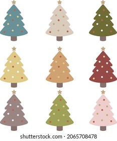 9 different types of colorful Christmas trees icon sets